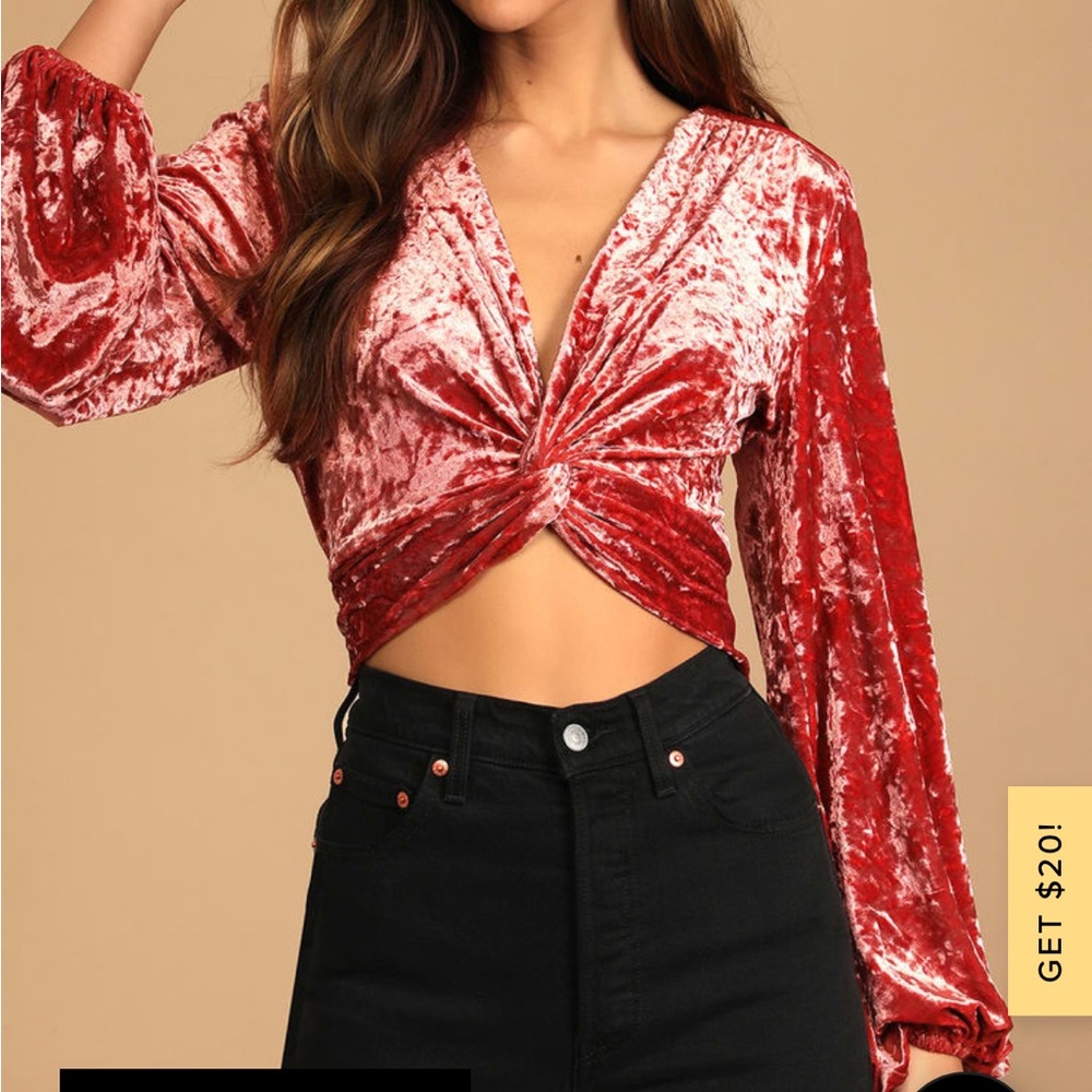 Festive Find Rusty Rose Crushed Velvet Twist-Front Crop Top